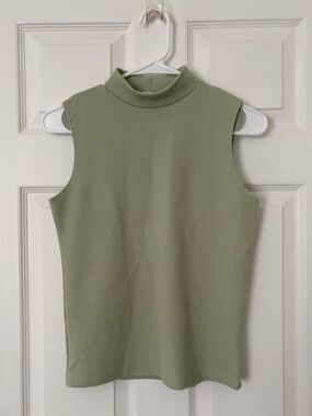green mock neck sleeveless top